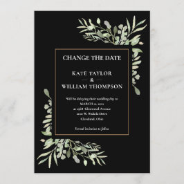 日付モダンの金ゴールド黒の緑の葉変更 招待状