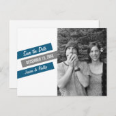 日付モダンはがきを斜めに保存（青/灰色） 案内ポストカード (正面/裏面)