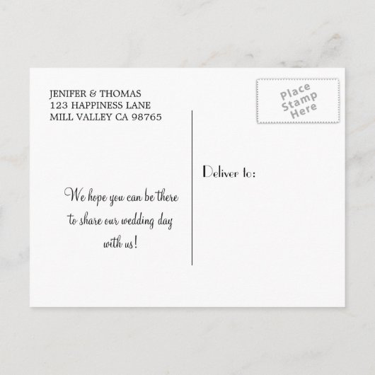 日付モダンはがきを除いた大理石の結婚式 案内ポストカード (裏面)