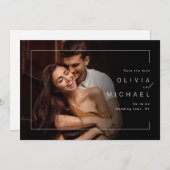 日付モダンを保存したシックなミニマル写真結婚式 セーブザデート (正面/裏面)