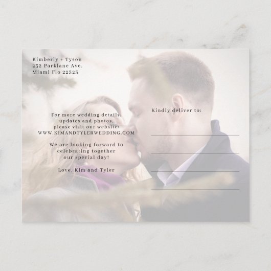 日付モダンを保存してフォトオーバーレイエレガントな結婚式 案内ポストカード (裏面)