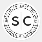 日付モダンを保存してモノグラムの丸い結婚式 ラウンドシール (正面)