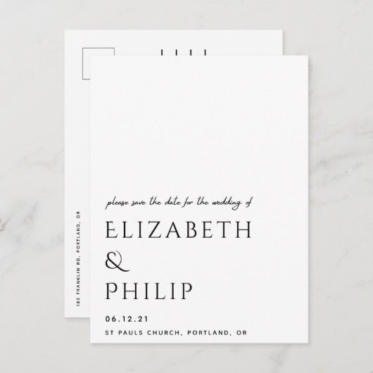 日付モダンを記エレガント録する 案内ポストカード (正面/裏面)