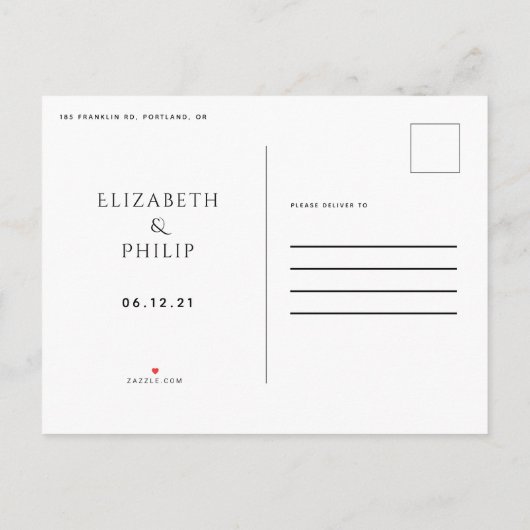 日付モダンを記エレガント録する 案内ポストカード (裏面)