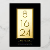 日付モダンを金ゴールドにシックに保存 箔招待状 (正面)