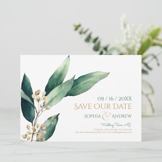 日付モダンを除いた植物性の緑の素朴な セーブザデート (スタンド正面)