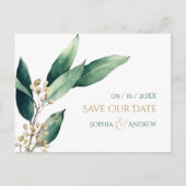 日付モダンを除いた植物性の緑の素朴な 案内ポストカード (正面)