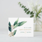 日付モダンを除いた植物性の緑の素朴な 案内ポストカード (スタンド正面)