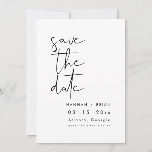 日付モダンカードのミニマル保存 招待状 (正面)