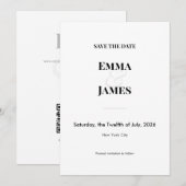 日付モダンカードのミニマル保存 | QRコード セーブザデート (正面/裏面)