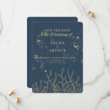 日付モダンカードの青の招待状