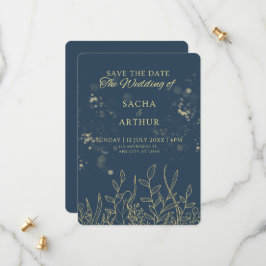 日付モダンカードの青の招待状 セーブザデート