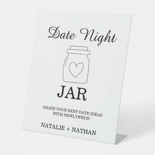 日付モダンナイトカードブライダルシャワーゲームの看板 台座サイン (正面)