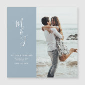 日付モダンパウダーブルー磁気カードを保存 マグネット招待状 (正面)