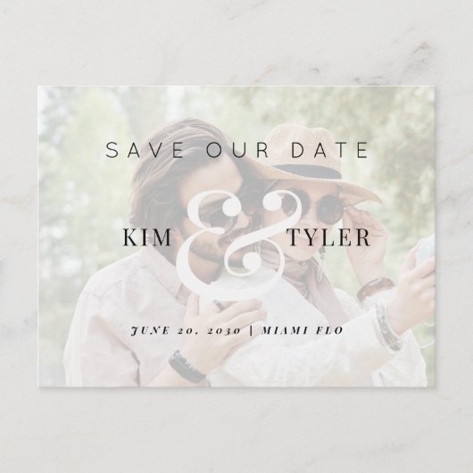 日付モダン写真を保存するエレガントな結婚式 案内ポストカード (正面)
