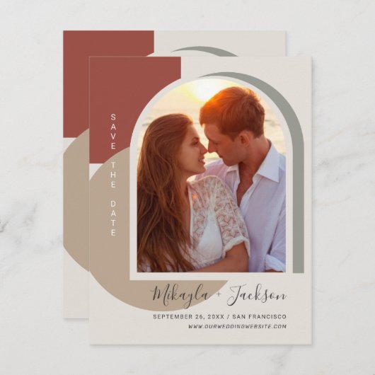 日付モダン抽象芸術はっきりしたアーチ写真の保存 招待状 (正面/裏面)