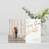 日付モダン金ゴールドグリッター列の保存 招待状 (スタンド正面)