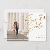 日付モダン金ゴールドグリッター列の保存 招待状 (正面)