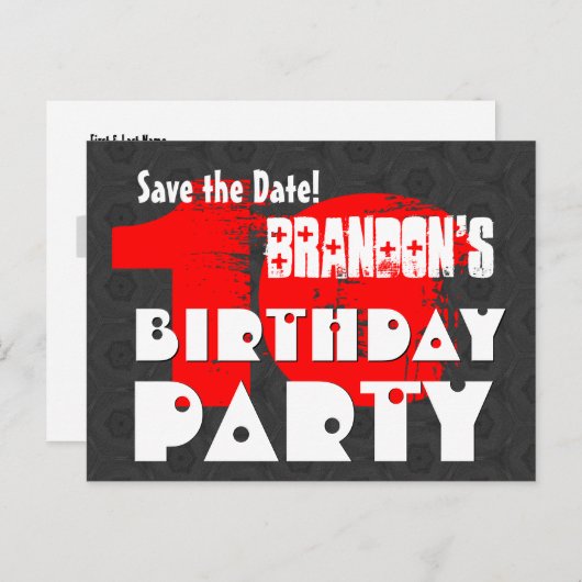 日付モダン10th誕生日パーティーW01Fを保存 案内ポストカード (正面/裏面)