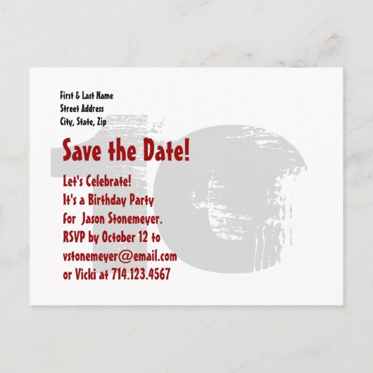 日付モダン10th誕生日パーティーW01Fを保存 案内ポストカード (裏面)