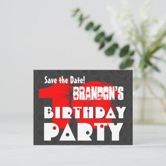 日付モダン10th誕生日パーティーW01Fを保存 案内ポストカード (スタンド正面)