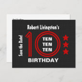 日付モダン10th Birthday Party V01Dを保存 案内ポストカード (正面/裏面)