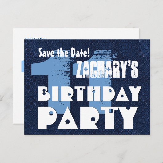 日付モダン11th誕生日パーティーW02Eを保存 案内ポストカード (正面/裏面)