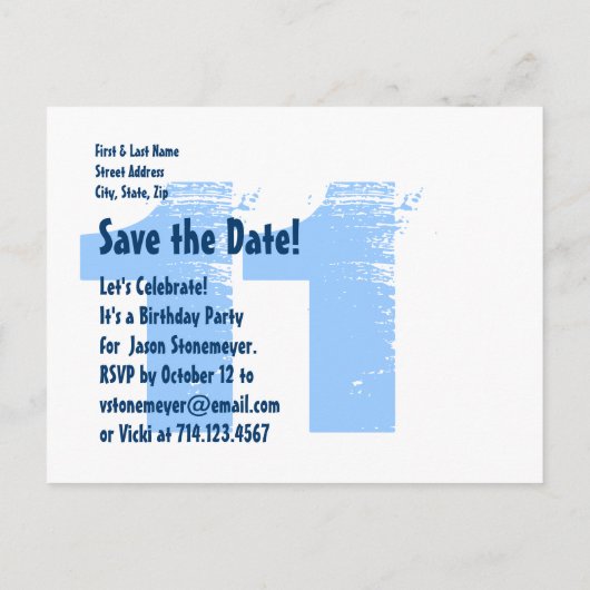 日付モダン11th誕生日パーティーW02Eを保存 案内ポストカード (裏面)