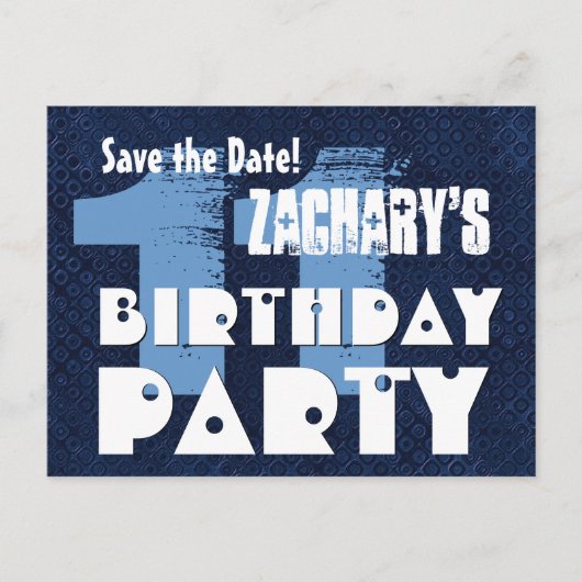 日付モダン11th誕生日パーティーW02Eを保存 案内ポストカード (正面)