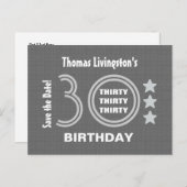 日付モダン30th誕生日パーティーV30Fを保存 案内ポストカード (正面/裏面)