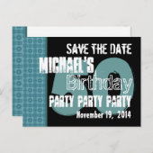 日付モダン50番目の誕生日ティール(緑がかった色)とアクアを保存 案内ポストカード (正面/裏面)