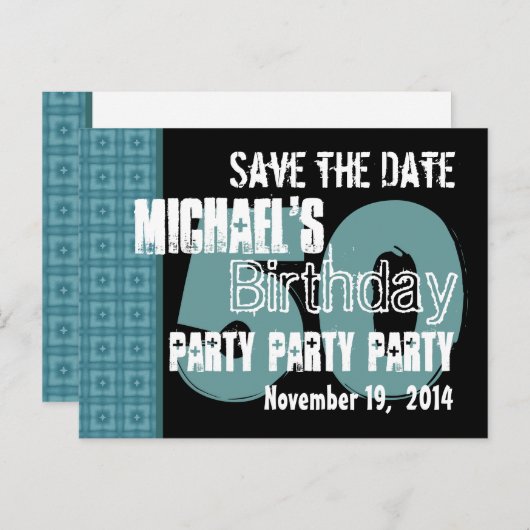 日付モダン50番目の誕生日ティール(緑がかった色)とアクアを保存 案内ポストカード (正面/裏面)