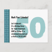 日付モダン50番目の誕生日ティール(緑がかった色)とアクアを保存 案内ポストカード (裏面)