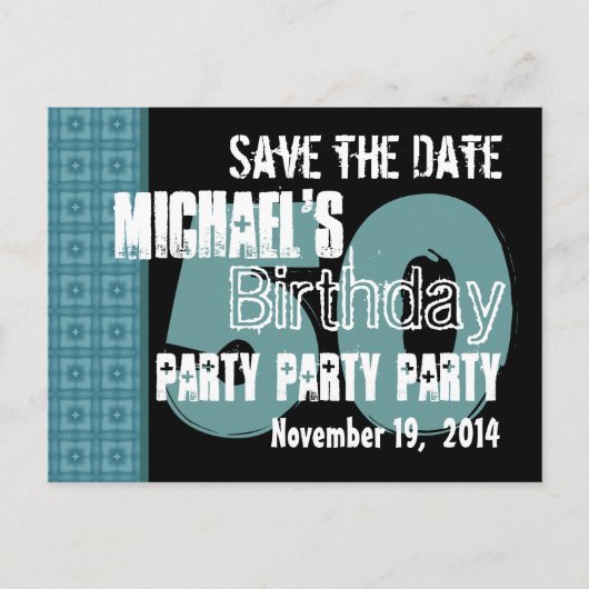 日付モダン50番目の誕生日ティール(緑がかった色)とアクアを保存 案内ポストカード (正面)