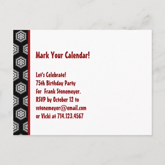 日付モダン75th Birthday Party R202を保存 案内ポストカード (裏面)