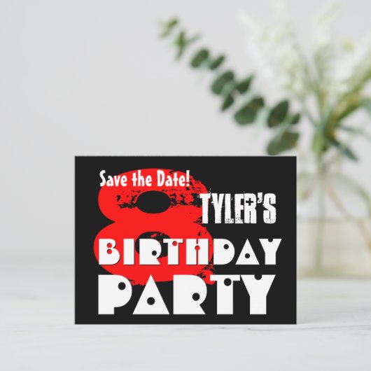 日付モダン8th誕生日パーティーV30を保存 案内ポストカード (スタンド正面)