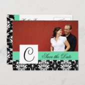 日付モノグラムダマスクのウェディングカードを保存 案内ポストカード (正面/裏面)