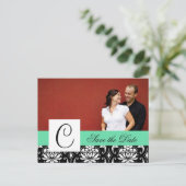 日付モノグラムダマスクのウェディングカードを保存 案内ポストカード (スタンド正面)