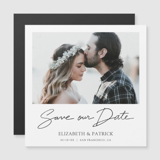 日付ユニークの写真を結婚保存 マグネット招待状 (正面/裏面)