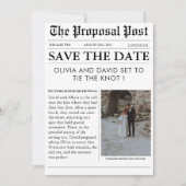 日付ユニークを保存したシックな新聞の写真の結婚式 招待状 (正面)