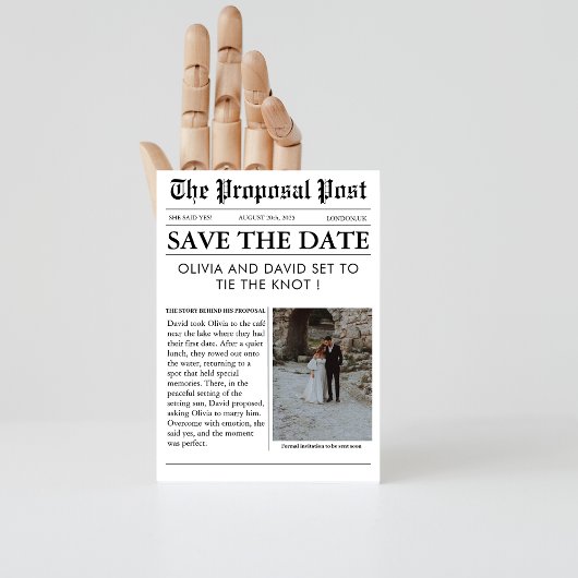 日付ユニークを保存したシックな新聞の写真の結婚式 招待状