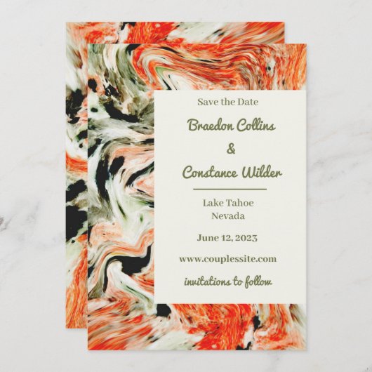 日付ユニークを保存する大理石結婚式 セーブザデート (正面/裏面)