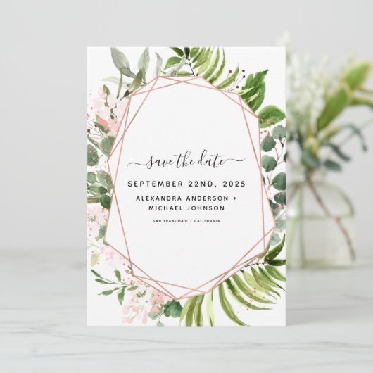 日付ユーカリの緑の幾何学的な保存 セーブザデート (スタンド正面)