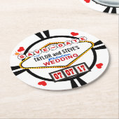 日付ラスベガスのトランプのポーカーチップを保結婚存する ラウンドペーパーコースター (アングル)