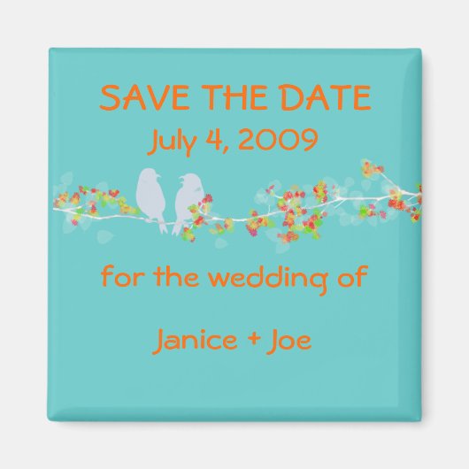 日付ラブバード磁石を保存 マグネット (正面)