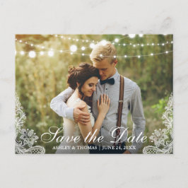 日付レースとストリングライトの写真を保存 案内ポストカード