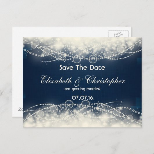 日付レースと真珠を保存結婚する 案内ポストカード (正面/裏面)