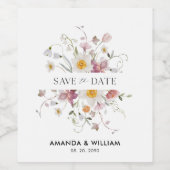 日付ワインラベルを保存する – 水色の花 ワインラベル