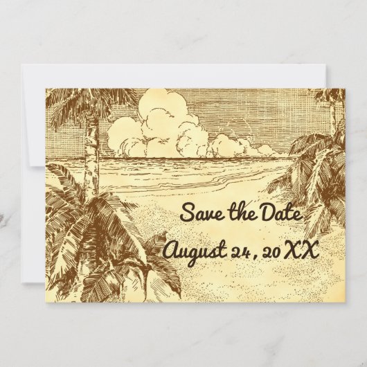 日付ヴィンテージのカスタムビーチエッチングを保存 案内状 (正面)