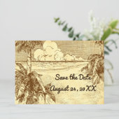 日付ヴィンテージのカスタムビーチエッチングを保存 案内状 (スタンド正面)